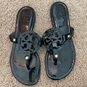 Tory Burch Patent Leather Black Flip Flops - Size 7 - 2 pairs can buy 1 - worn